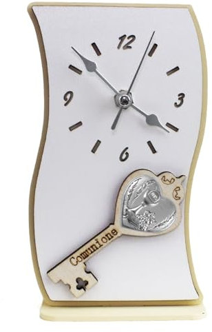 DLM-A615 Bomboniera Utile Orologio in legno albero della vita Linea chiave portafortuna cm 18x9,5x4 con Fiori Uva Spighe di Grano Portafortuna Calice Comunione completo di scatola.