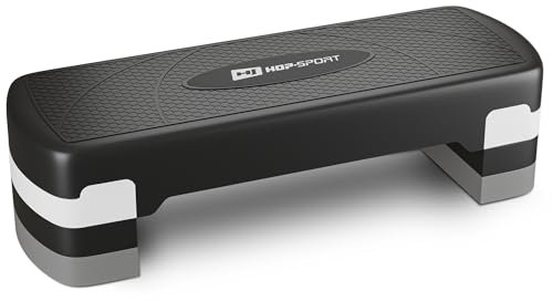 Hop-Sport Steppbrett HS-PP033AS für Zuhause - höhenverstellbarer Aerobic Stepper Fitness mit 3 Stufen & Anti-Rutsch-Oberfläche, Step bis 350KG belastbar (Weiß)