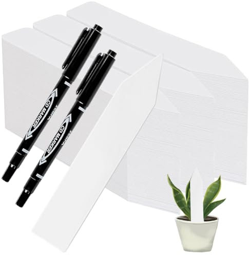 Pflanzenschilder, 200 Stk Pflanzenschilder zum Beschriften, Etiketten Schilder Plastik Pflanzschilder Mit 2 Marker für Samen Sämling Kraut Gemüse Blume Topfpflanze, Weiß, 10x2cm