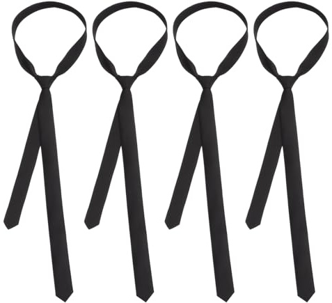 Carreneu 4Pcs Krawatte Damen - Schwarze Krawatte Damen - Schmal - Schwarz - Hochzeit, Schule (Schwarz)