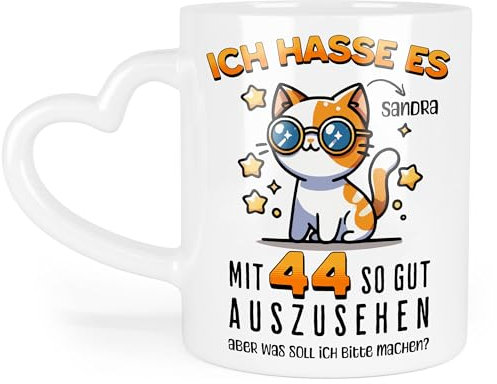 Kiddle-Design Personalisierte Tasse 44. Geburtstag - Ich Hasse es mit 44 so gut auszusehen - 44ter Geburtstag lustiges Geschenk Frau Frauen - Herz-Tasse