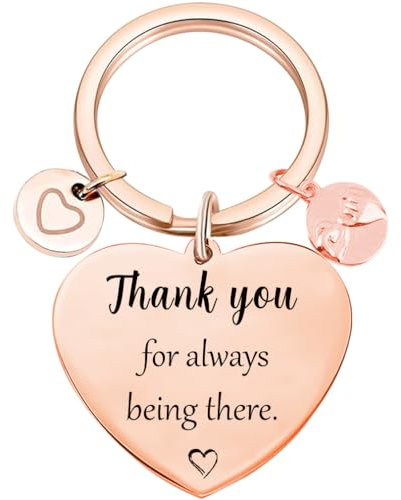 Tecreo Heart-Shaped Gratitude Keychain, Rose Gold, Thank You Message with Decorative Charms, Key Chain Gift for Sister, Best Friend, Bestie, Family