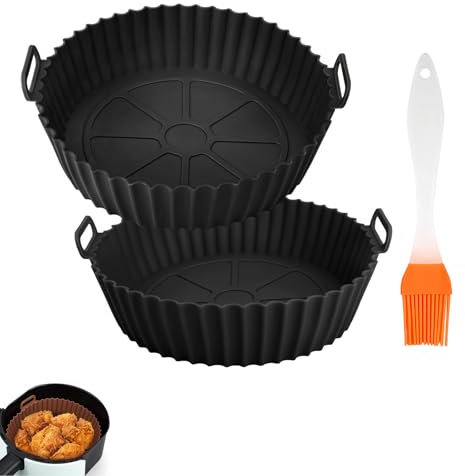 THXFUNAREA Paquet de 2 Moule Silicone Air Fryer,Plat pour air fryer pour Friteuse à Air de 8 Pouces Sont Réutilisables Plat Air Fryer,Accessoires Air Fryer pour COSOR,Ninj,Towe,avec pinceau patisserie