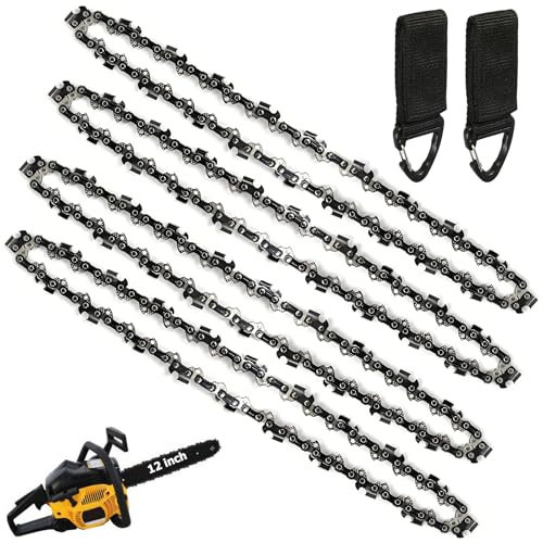4 Packs Chainsaw Chain for 12 Inch (30 cm) Bar, 3/8 LP 45 Drive Links .043 Gauge Replacement Chain fits for Stihl MS170 MS171 MSE170 MS192T and More with Heavy Duty Storage Straps