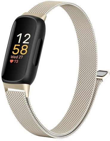 Faliogo Metall Armband Kompatibel mit Fitbit Inspire 3 Armband für Damen Herren - Einstellbar Edelstahl Loop Sport Ersatzarmband für Fitbit Inspire 3 Fitness Tracker, VintageGold