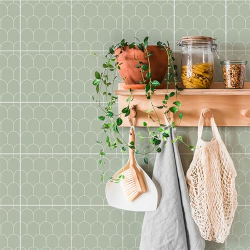 Mosaikfliesen 15x15 cm Sage Grüne Geometrie Küchenfliesen Selbstklebend Wasserdicht Fliesensticker Küchen Deko Klebefliesen Bad Fliesenfolie für Schrank Tisch Fliesenaufkleber (10 Stück)