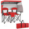 COSTWAY Sillas Plegables Camping Doble con Toldo Ajustable, Bolsa Nevera, Portavasos, Bolsa de Transporte Portátil, Sillas Playa para 2 Personas, Picnic Jardin Piscina (Rojo)