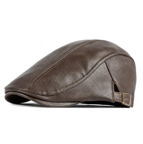meioro Men's Leather Newsboy Hat Adjustable Flat Cap Classic Golf Newsboy Cap Gatsby Ivy Caps Driving Fishing Beret Hats(Coffee)