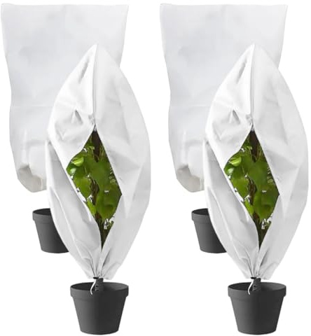 Rakuker Voile Hivernage Plante Exterieur, 4 Pièce Voile D'hivernage, 120 x 80 CM, Housse Hivernage Plante Exterieur avec Fermeture éclair et Cordon de Serrage, Voile d Hivernage pour Plantes Exterieur