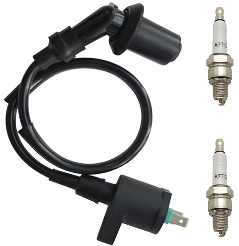 STRONGTHIUM Zündspule GY6 & 2 Stk. A7TC Zündkerze Set für 50cc 110cc 125cc 150cc QMJ/QMI152 157 4-Takt Motor, Zündkabel für SSR125 Roller Moped ATV Quad Go-Kart Dirt Bike Ersetzt C7HSA