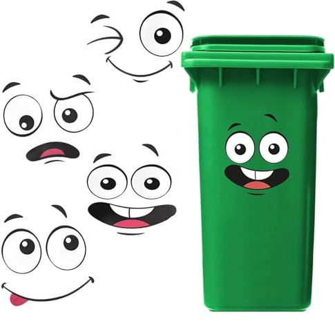 Weilin 8 Pcs Wheelie Bin Stickers, Funny Bin Stickers for Wheelie Bins, Large Self-Adhesive Cartoon Expressions for Dustbins Decorative Decals for Trash Cans Indoor Outdoor