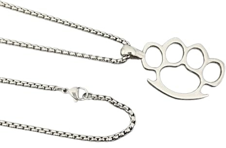 crayfomo Knuckle Duster Pendant Necklace for Men Edgy Punk Style Dog Paw Design Chain Jewelry Gift for Women & Men Birthday Party Gifts Silver Plated
