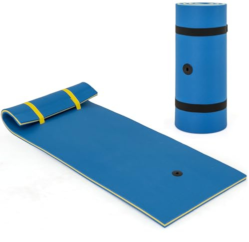 COSTWAY Schwimmmatte 220 x 90 cm, schwimmende Wassermatte bis 100 kg belastbar, schwimmender Matte aus reißfestem XPE-Schaumstoff, Wasserliege, Wasserhängematte für Kinder und Erwachsene (Blau)