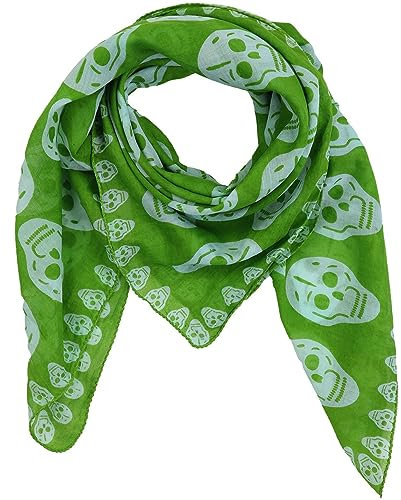 Superfreak Baumwolltuch - Totenköpfe 1 grün - weiß - quadratisches Tuch