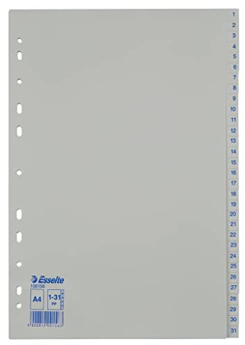 Leitz Esselte Register für A4, 31 Trennblätter, Taben mit Zahlenaufdruck 1-31, Blau/weiß, Robuster Kunststoff, 100156