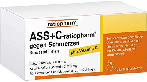 ASS + C-ratiopharm® Brausetabletten - Lindert leichte bis mäßig starke Schmerzen und Fieber, 10 Brausetabletten