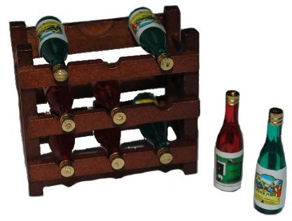 alles-meine.de GmbH Weinregal Flaschenregal mit 9 Flasche Flaschen Wein Getränk Limonade Saft Regal - Puppenstube Küche - Maßstab 1:12