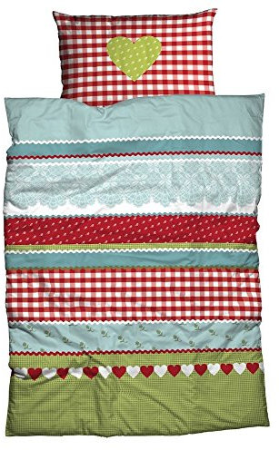 CASATEX Renforcé Bettwäsche Herz KARO moderner Landhausstil genießen Sie Hüttenromantik in kuscheliger Baumwoll Bettwäsche rot-grün 240 cm x 220 cm rot