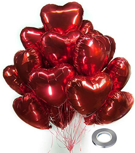 CozofLuv 25 Stück 18 Zoll Rot Herzballons Folienballons Luftballons Herzform Heliumballons Herzluftballons für Geburtstag Valentinstag Hochzeit Verlobung