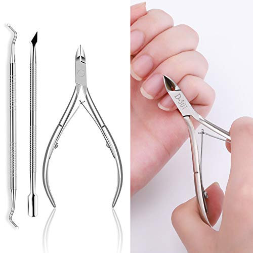 Huture Hautzangen Kurzer Eckenheber Nagelhautschieber Nagelhautzange Hautzange mit Doppelfeder Nipper Clipper Pusher Schaber Edelstahl Nagelzangen Set Maniküre und Pediküre Werkzeuge Kit, Silber