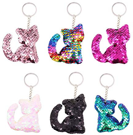 TOYANDONA Pailletten Katze Schlüsselbund 6Pcs Pailletten Schlüsselbund Katze Schlüsselbund Schlüsselring Tasche Geldbörse Charms Anhänger Katze Schlüsselbund