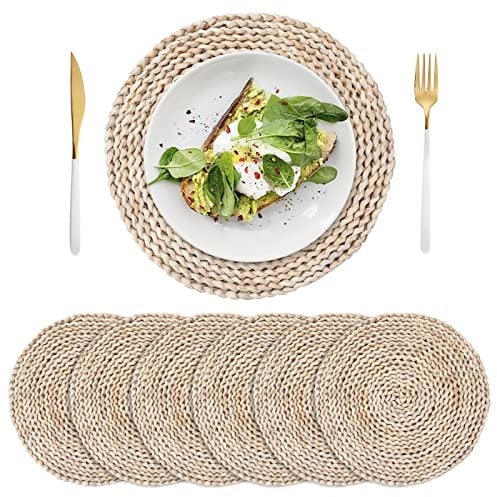 Paquete de 6, Manteles Individuales Redondos Tejidos de Cáscara de Maíz, Manteles Trenzados Naturales, Manteles Individuales de Mimbre de Ratán para Mesa de Comedor/Café, 30 cm