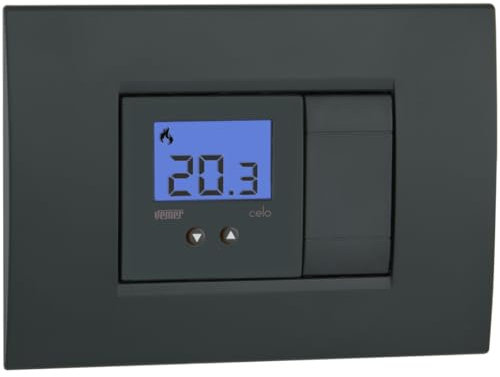 VEMER VE780300 CELO LCD - Termostato da Incasso (2 moduli) con Display LCD, Alimentazione 230V, Grigio Antracite e Bianco
