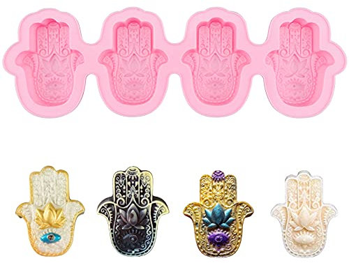 WANDIC Hamsa Moule à Savon en Silicone, 1 Jeu de moules en Silicone à la Main de Fatima Lotus dans Le Moule à Savon de Paume pour l'artisanat de résine de Bougie Faite Main de Savon de Bricolage