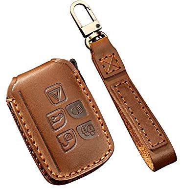 ontto Autoschlüssel Hülle Passt für Land Rover Discovery 4 Defender LR2 LR4 Range Rover Evoque Velar Jaguar XE Leder Fernbedienung Cover Schlüsselhülle Schlüsselanhänger Schlüssel Schutz Etui-Braun A