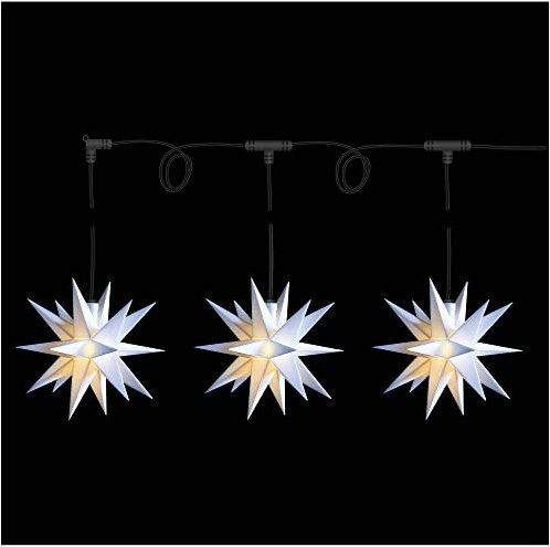 Novaliv Weihnachtsstern Dekostern Lichterkette 3x 12cm Sterne 3,5m Länge WEISS Sternenkette mit Baterriefach für INNEN und AUSSEN geeignet LED Weihnachtsdeko Stern beleuchtet Weihnachtsbeleuchtung
