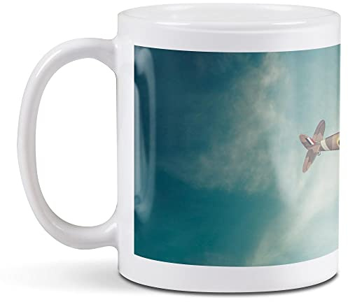 1 x 11oz (284ml) White Ceramic Mug Cup - British RAF Spitfire Vintage Plane Design for Coffee Tea Drinks Kitchen Birthday Office Fun #16310