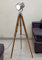 Nautical Replica Hub Industrial Tripod Floor Lamp with Teak Wooden Tripod Stand for Living Room Bedroom Decor Spotlight