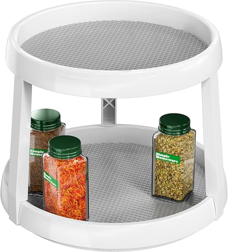 Simple Houseware 2-Tier Lazy Susan Spice Organizer, 10 Diameter, White/Gray