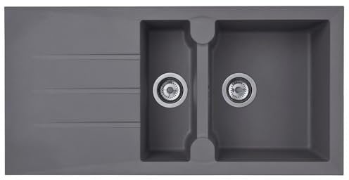 Liquida LP15GR 1.5 Bowl Composite Reversible Inset Grey Kitchen Sink with Waste