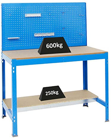 Proregal Werkbank Quick-Buffalo mit Werkzeugwand + Zubehör Beta | HxBxT 84x120x61cm | Traglast 600kg |Blau