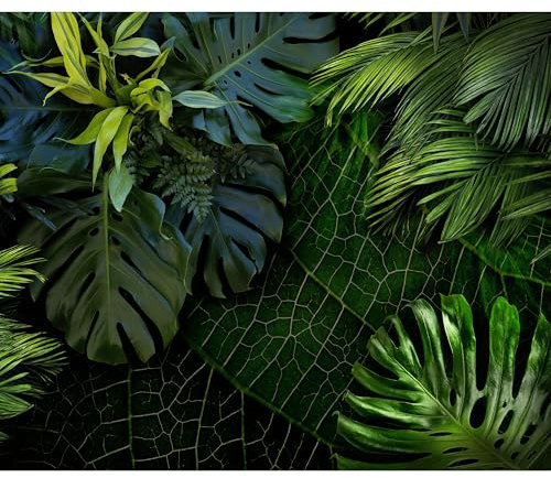 decomonkey - Papier Peint Panoramique Adhésif Palmiers 343x256 cm - Stickers Muraux Salon Chambre Déco XXL Autocollant Murale Bureau - Vert bleu - Jungle feuilles nature nuit plantes tropical
