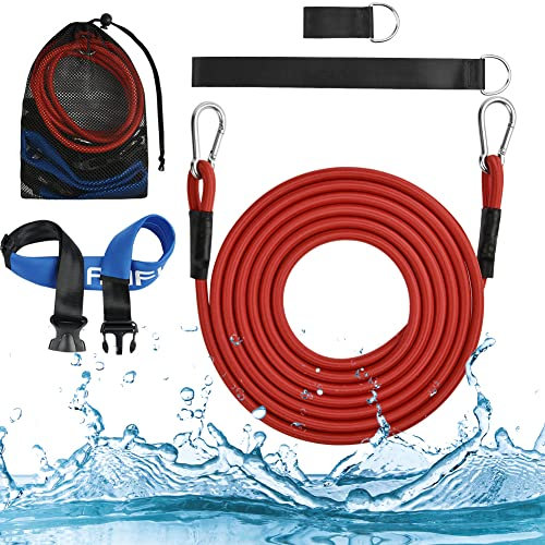 AMFUN Schwimmgürtel Pool, 3M Schwimmtraining Gürtel, Pool Schwimmgürtel Einstellbare, Schwimmhilfe Gurtel, Schwimmwiderstand Gürtel für Erwachsene Schwimmingpools Widerstandstraining-Blau