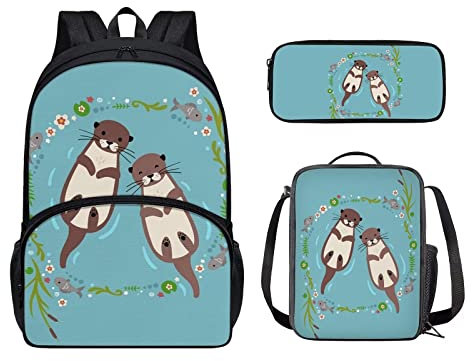 DISNIMO Rucksack-Set Schultasche + Lunchtasche + Federmäppchen 3-teilig Schulbüchertasche für Mädchen Jungen, Sea Otter 2, Medium