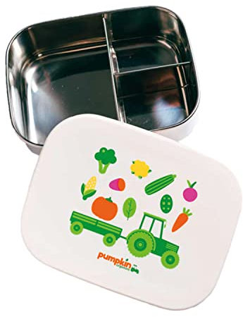 Pumpkin Organics Kinder Brotdose mit Fächern - aus rostfreiem Edelstahl - mit Silikondeckel - BPA-frei - perfekt für KITA, Kindergarten, Schule - Maße: 16,7 x 12,7 x 5,5cm - 1 Stück