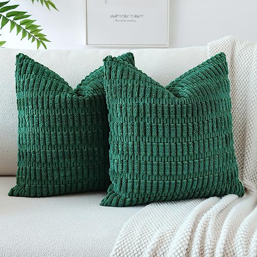 JOTOM 2er Set Kordsamt Weicher Kissenbezüge Moderne Kissenhüllen Dekorative Sofakissen Dekokissen Zierkissenbezug für Wohnzimmer Sofa Schlafzimmer Dunkelgrün 40x40 cm