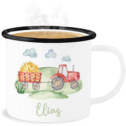 Emaille Becher Blechbecher - Traktor Trecker Bauer Schlepper Landwirtschaft Bulldog - 300 ml - Weiß Schwarz - tasse bauernhof personalisierte kinder geschenke traktoren und name tassen