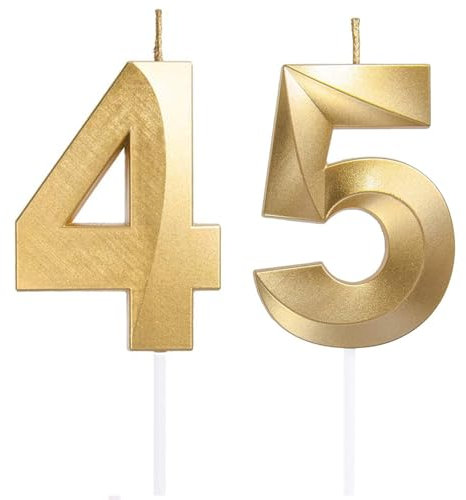 Geburtstagskerzen Zahlen 45/54, Gold Geburtstag Kerzen, Zahlenförmige Kerze, 3D Tortendeko, kuchen Dekoration für Geburtstag Party, Hochzeiten, Firmenfeiern, Jubiläen, Birthday Candle Nummer 45/54