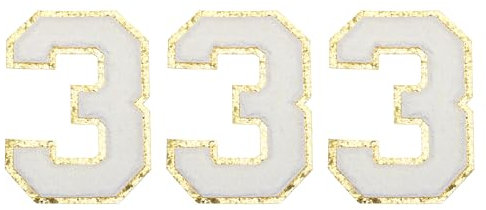 sourcing map Chenille Number 3 Patches 4-1/2 Inch Height Iron on Number 3 Patches Golden Glitter Embroidered Patches for Clothing, Shoes, Hats, Backpacks Pack of 3(White)