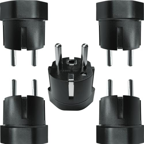 Schweiz/Liechtenstein auf EU Adapterstecker, Schweizer 3-polige Stecker auf 2-poliger DE/FR/IT/ES Steckdose für Schweiz/Liechtenstein Besucher (5 Stück Schwarz)
