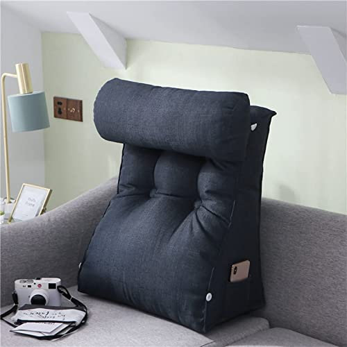 DOKLY Keilkissen,Dreieck Lesekissen,Erwachsene Rücken-Ruhe-Lounge-Kissen,Rückenkissen Bett/Sofa,für Lendenwirbelstütze,mit abnehmbarem Nackenrolle,Smoke Polish-55 * 60 * 30 (with Round Pillow)