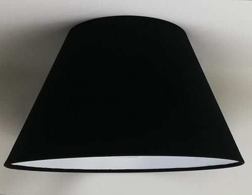 40 cm Cono Pantalla, Tela de Algodón, respaldo de PVC Blanco, Producto Hecho a Mano, para Lámpara de Mesa, Lámpara de Pie (Negro)