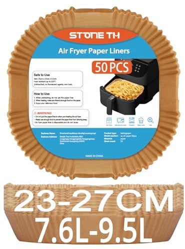 Stone TH Air Fryer Paper Liners, 50PCS - 9 Inch Square Disposable Airfryer Parchment Paper Liners Accessories Compatible with 7.6L-9.5L Air Fryer
