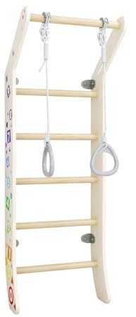 JEFLEX - Sprossenwand für Kinder/Kinder Holz Klettergerüst mit robusten Turnringen/Fördert Entwicklung & Koordination/Simpler Aufbau/inkl. Kletterwand-Zubehör