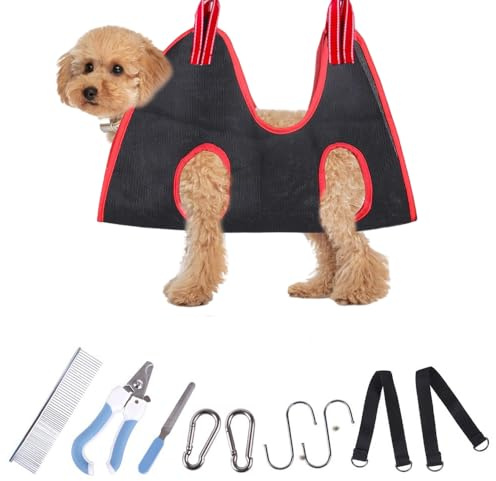 GrWisdAT 10 In 1 Dog Grooming Hammock with Comb & Nail Clippers Dog Clipping Harness Holder Durable Dog Nail Trimming Hammock for Nail Clipping and Bath Grooming(L/M/S) (M)