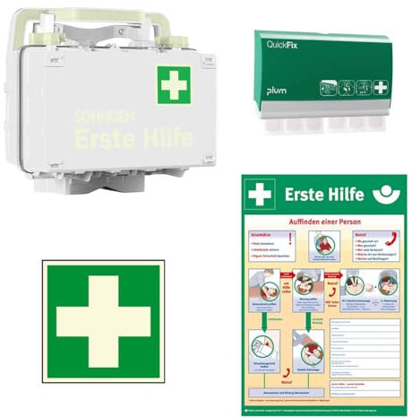 TMS PRO SHOP Erste-Hilfe-Koffer DYNAMIC-GLOW S, weiß, DIN 13157, mit Wandhalterung, Pflasterspender und Zubehör, Art.-Nr. 610504 | Verbandskasten | Notfallkoffer | Erste Hilfe Kasten